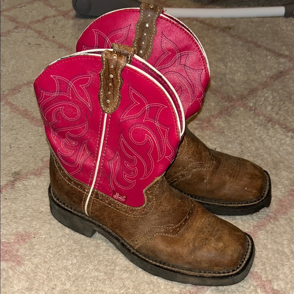 Justin Boots red and Brown Heeled Boots
